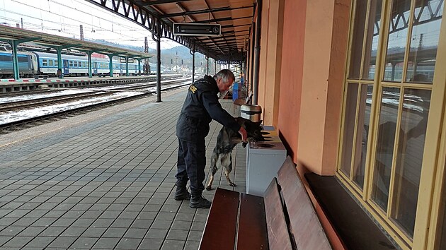 Policie kv�li podez�en� na v�bu�n� za��zen� uzav�ela �elezni�n� stanici �esk� T�ebov�. (27. ledna 2022)