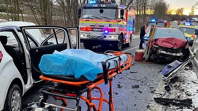 Situace na mst tragick nehody v katastru obce Trlicko na Karvinsku. (21. ledna 2022)