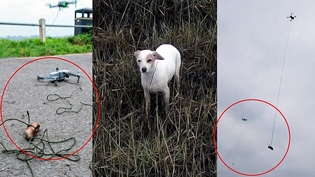 Dron s přivázaným buřtem pomohl zachránit psa, kterého ohrožoval příliv