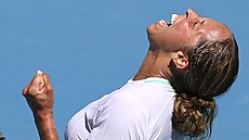 Američanka Madison Keysová slaví výhru v zápase Australian Open.