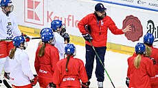 Trenér Tomá Pacina na tréninku eských hokejistek ped odletem na olympijské...