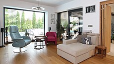 Obývací �ásti prospívají velká okna a� k podlaze, která p�iná�ejí spoustu...