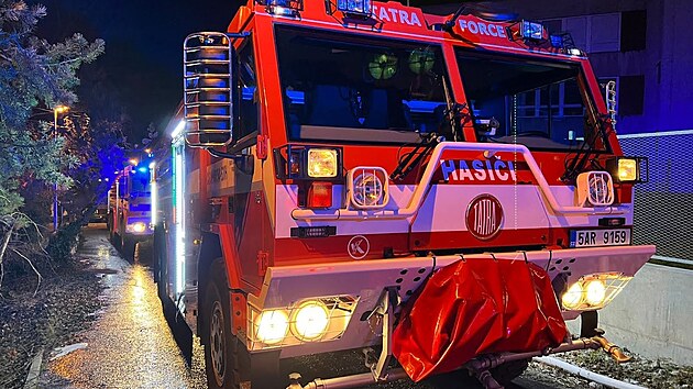 Dv jednotky hasi zasahovaly v nedli v ulici U Potovky v Praze 5 u poru chaty. (30. ledna 2022)