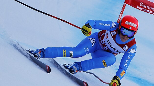 Italsk lyaka Federica Brignoneov na trati super G v Garmisch-Partenkirchenu.