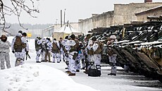 Ukrajintí vojáci pi cviení poblí Charkova (31. ledna 2022)