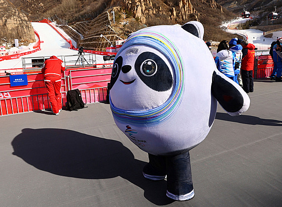 V ín doly olympijské pandy. Na pandu Bing Dwen Dwen, maskota zimních...