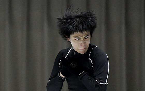 Juzuru Hanju pi prvním tréninku v djiti olympijských her v Pekingu.