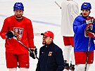 Trénink eské hokejové reprezentace na OH v Pekingu 2022. Zleva Tomá Zohorna,...