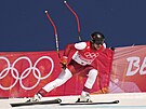 Matthias Mayer z Rakouska bhem super-G na olympijských hrách v Pekingu.