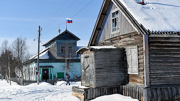 Vesnice v Murmansk oblasti v Rusku (28. ledna 2021)