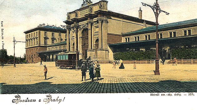 N�dra�� Rakousk� severoz�padn� dr�hy v Praze (pozd�ji Denisovo n�dra�� a nakonec n�dra�� Praha-T�nov), dobov� po�tovn� pohlednice