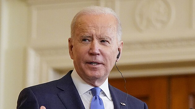 Americk prezident Joe Biden pi jednn v Blm dom (7. nora 2022).
