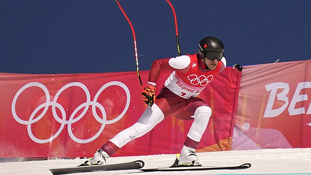 Matthias Mayer z Rakouska bhem super-G na olympijskch hrch v Pekingu.