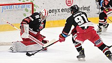 Utkání 49. kola hokejové extraligy: HC Olomouc - Motor eské Budjovice. Zleva...