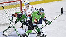 Utkání 43. kola hokejové extraligy: BK Mladá Boleslav - Rytíi Kladno. Zleva:...