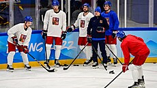 Trénink české hokejové reprezentace na OH v Pekingu 2022. Zleva Vladimír...