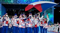 Slavnostní zahájení XXIV. zimních olympijských her.  Vlajkonoši české výpravy...