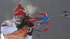 Probíhající závod biatlonist v Pekingu 2022. ech Mikulá Karlík. (5. února...