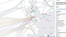 Mapa podmoských kabel u Evropy
