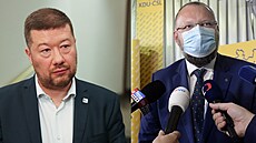 Pedseda hnutí SPD Tomio Okamura a místopedseda KDU-SL Jan Bartoek....