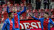 Plzeňský útočník Tomáš Chorý slaví gól v ligovém utkání proti Hradci Králové.