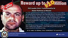 Lídr Islámského státu abú Ibráhím Háimí Kurají na letáku americké vlády,...