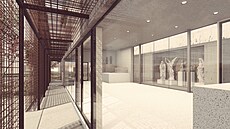 Vít�z navrhl jednopodla�ní materiálov� st�ídmý objekt se zelenou st�echou....