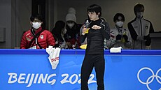 Juzuru Hanju pi prvním tréninku v djiti olympijských her v Pekingu.