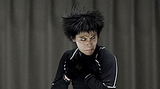 Juzuru Hanju p�i prvním tréninku v d�ji�ti olympijských her v Pekingu.