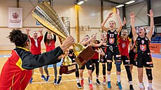 Basketbalistky Sokola Hradec Králové slaví vítězství v Česko-slovenském poháru....