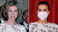 Bývalá španělská královna Sofia v roce 1977 a španělská královna Letizia v roce...