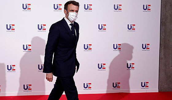Francouzský prezident Emmanuel Macron v Toulouse (16. února 2022)