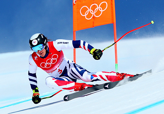 Jan Zabystřan během úvodního sjezdu alpské kombinace na olympiádě v Pekingu.