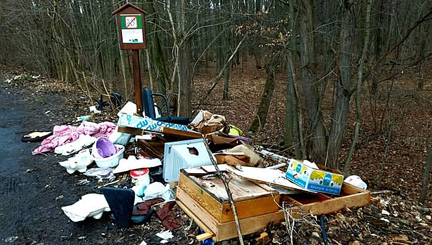 U Mlade na okraji CHKO Litovelské Pomoraví nkdo vyhodil odpad pímo k ceduli,...