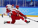 Olympijský turnaj mu v ledním hokeji. Zápas Rusko - Dánsko.  Ruský výbr...
