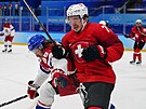 Olympijský turnaj v ledním hokeji. esko - výcarsko. Na snímku bránící Libor...