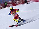 Richardson Viano z Haiti bhem druhé jízdy ve slalomu mu na ZOH v Pekingu...