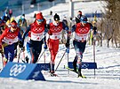 Sprint dvojic na olympiád v Pekingu. Ludk eller (R) v akci. (16. února 2022)