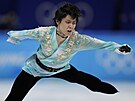 Juzuru Hanju bhem své volné jízdy na olympiád v Pekingu.