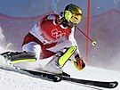 Rakuan Johannes Strolz bhem prvního kola olympijského slalomu v Pekingu.