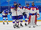 Zklamaní sloventí hokejisté po semifinálové prohe s Finskem.