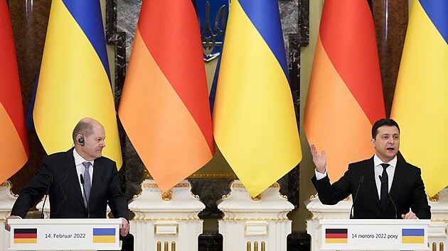 Nmeck kancl Olaf Scholz se v Kyjev setkal s ukrajinskm prezidentem Volodymyrem Zelenskm. (14. nora 2022)