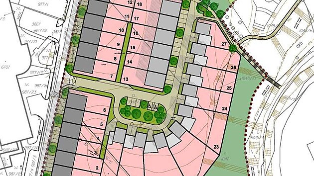 Havlkobrodsk lokalita Na Nebi se promn. Bude tam 55 mst na ovlnm parkoviti (na map nahoe) pro obyvatele sdlit Vina a rovn 27 parcel pro jednotn adov domy.