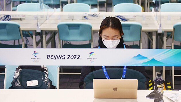 Main Media Center v Olympijskm parku v Pekingu 2022.