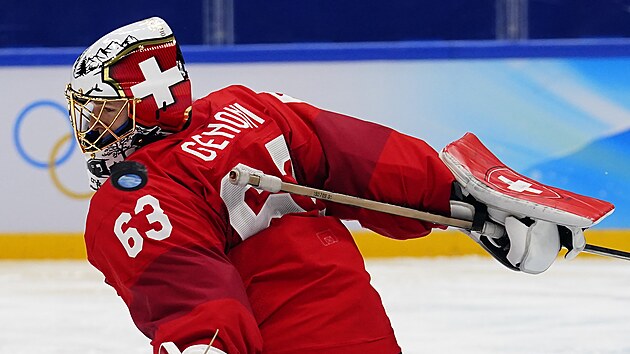 Olympijsk� turnaj mu�� v ledn�m hokeji. �esko - �v�carsko. �v�carsk� brank�� Leonardo Genoni. (15. �nora 2022)
