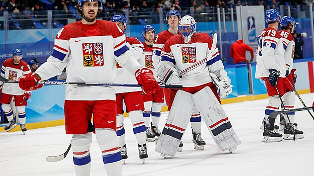 Olympijsk turnaj v lednm hokeji. esko - vcarsko. Na snmku smutn a poraen tm eska. (15. nora 2022)