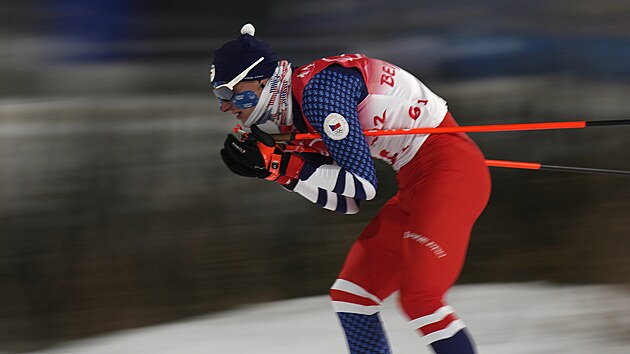 Seversk kombinace. Sdruensk tm ve sloen Paout, Dank, Vytrval a Portyk na ZOH v Pekingu 2022. Na snmku Tom Portyk v akci. (17. nora 2022)