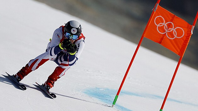 Jan Zabystan bhem vodnho sjezdu alpsk kombinace na olympid v Pekingu.