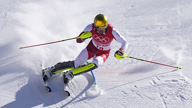 Rakuan Johannes Strolz bhem prvnho kola olympijskho slalomu.
