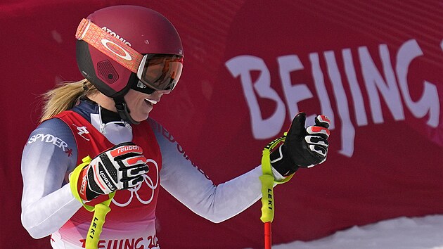 Mikaela Shiffrinová po kombinačním sjezdu na olympijských hrách v Pekingu.
